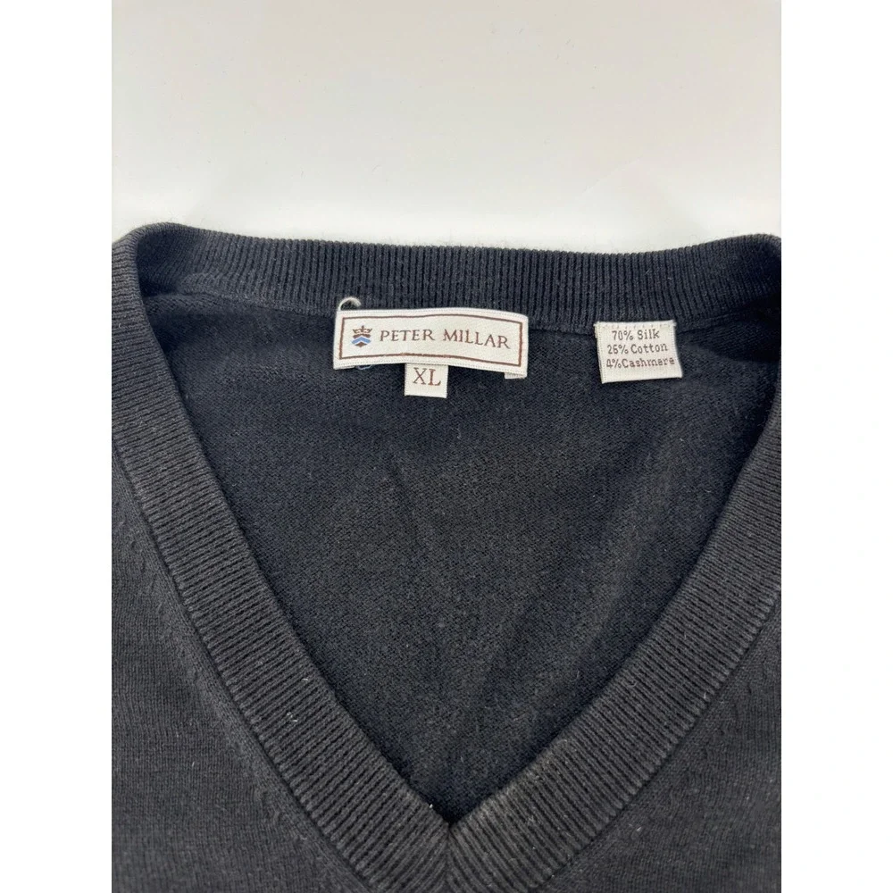 Peter Millar Sweater Vest Mens XL Black Lake Nona Silk Cotton‎ Cashmere V-Neck
